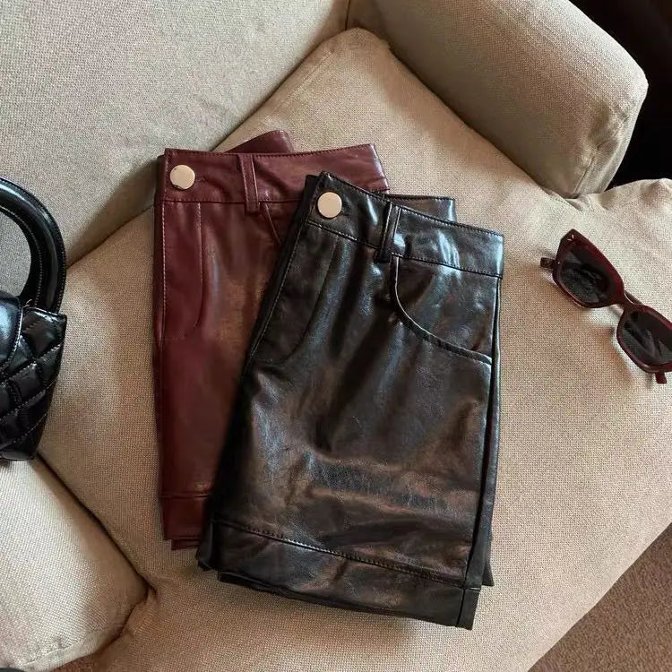 Black and wine red leather skirt