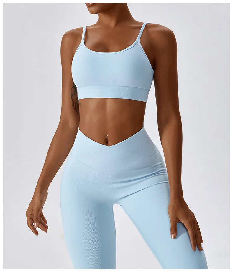 Rib Tracksuits Sports Bra Gym Leggings Sports Suits