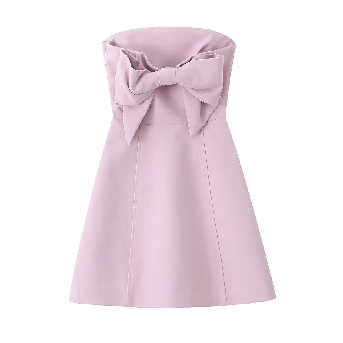 Chic Pink Dress Strapless Bow A-Line Mini Dress