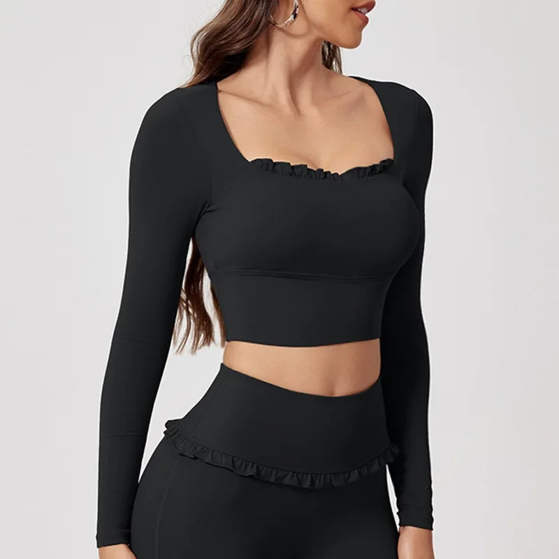 Womens long sleeve ruffle activewear