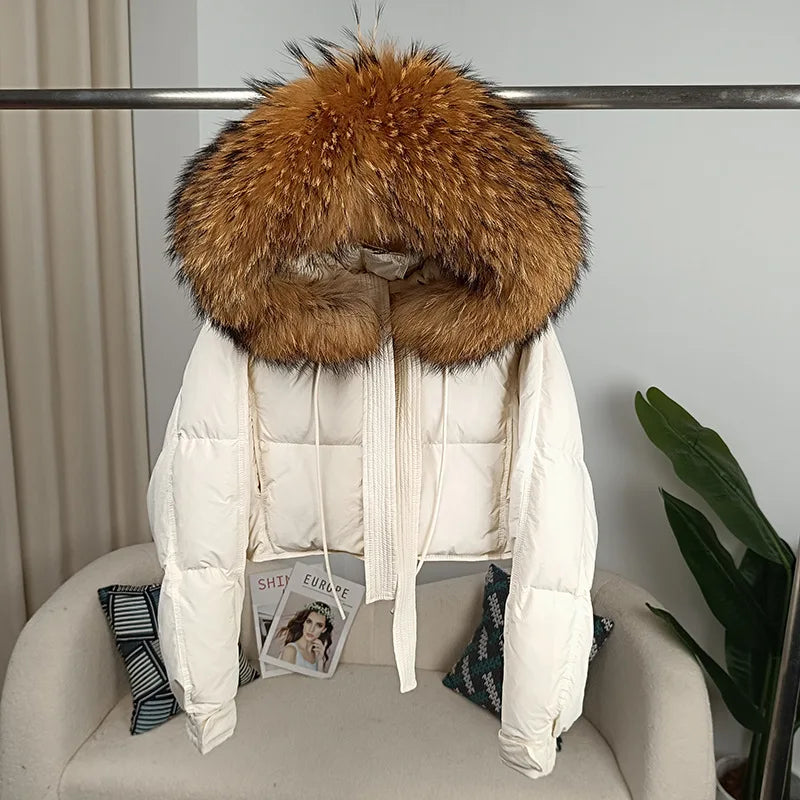 cropped Real Fox Fur and Raccoon Fur Collar detachable hood