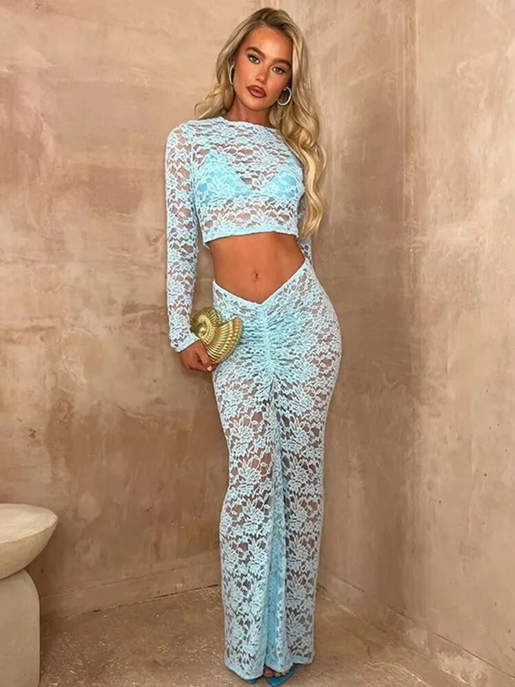 Lace Two Piece Set Strapless Crop Top