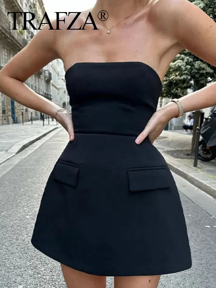 Strapless tube pocket dress