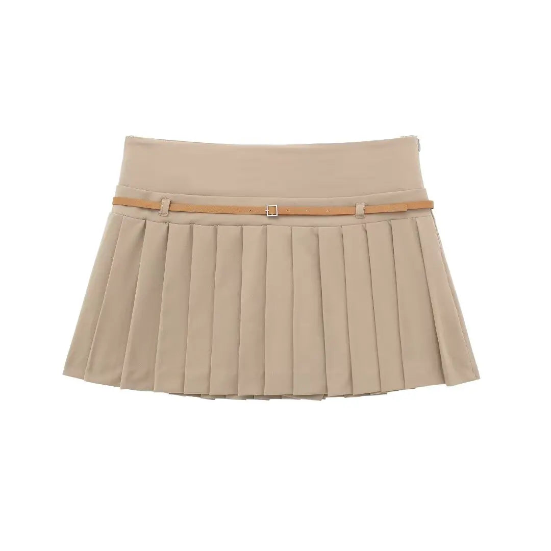 Box Pleated belted Mini Skirts