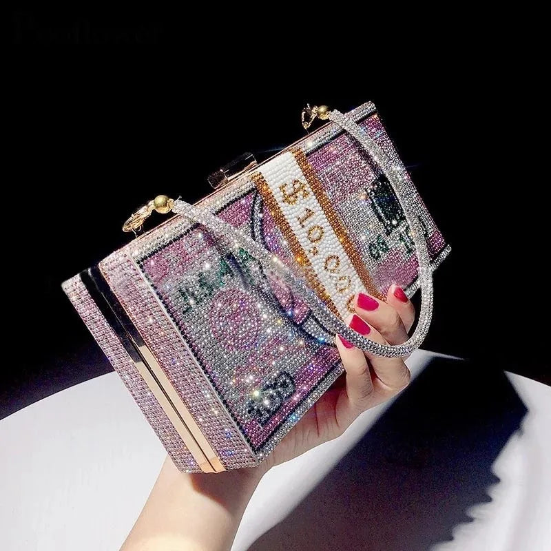 small bag with money crystal design