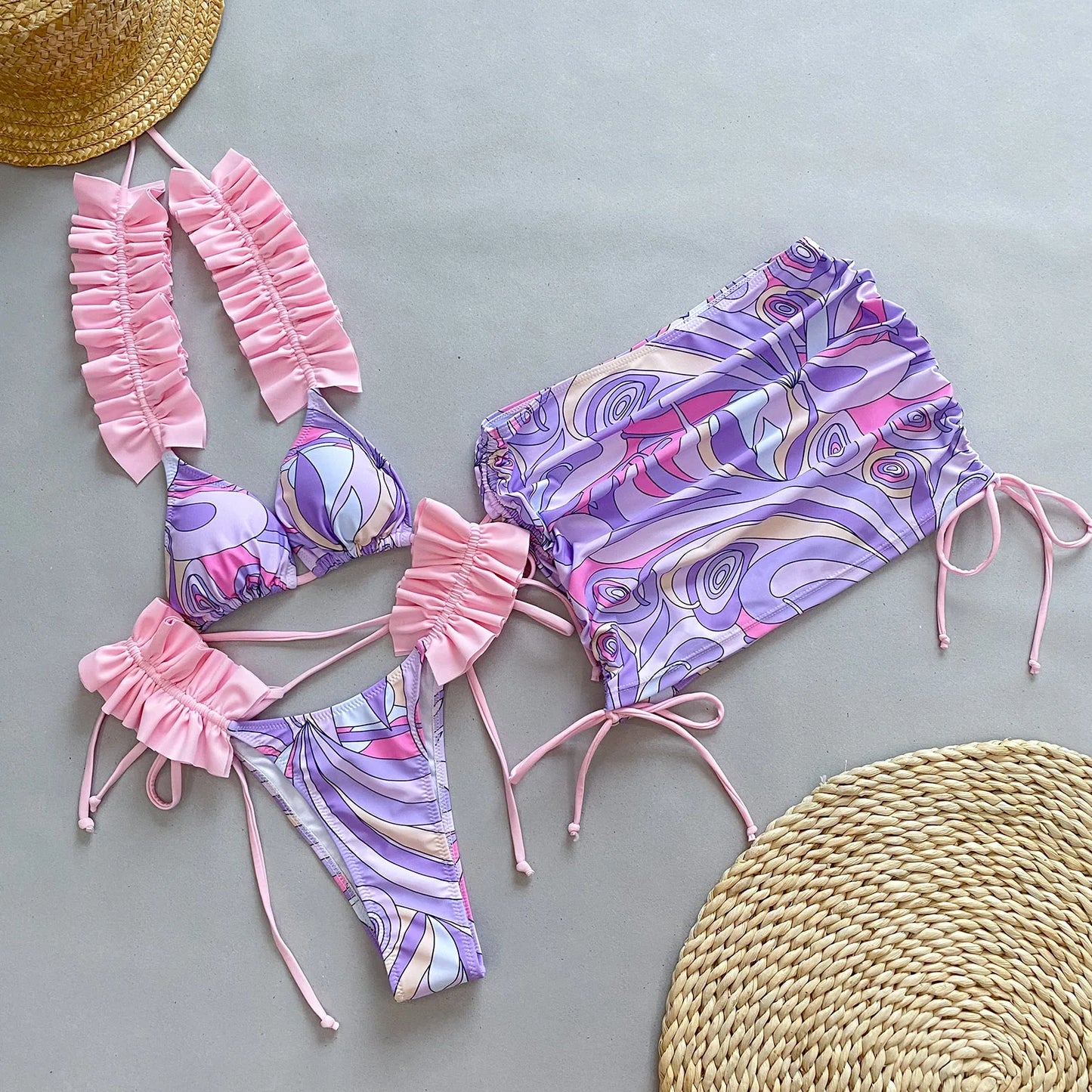 3 Piece ruffle Bikini Women