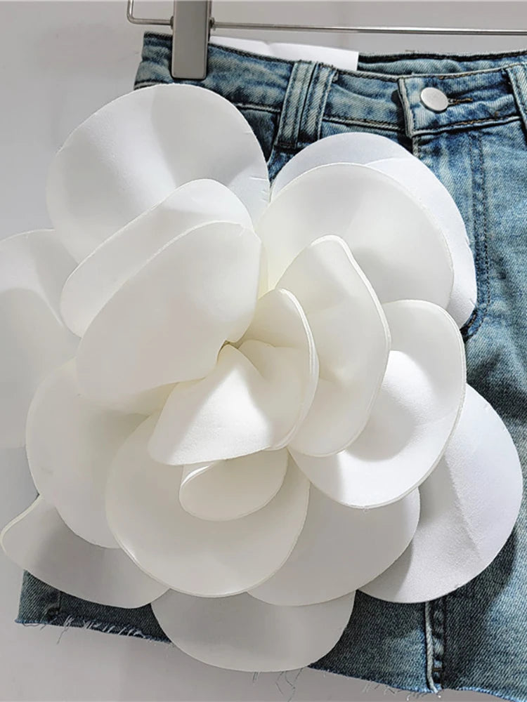 3D flower mini denim skirt