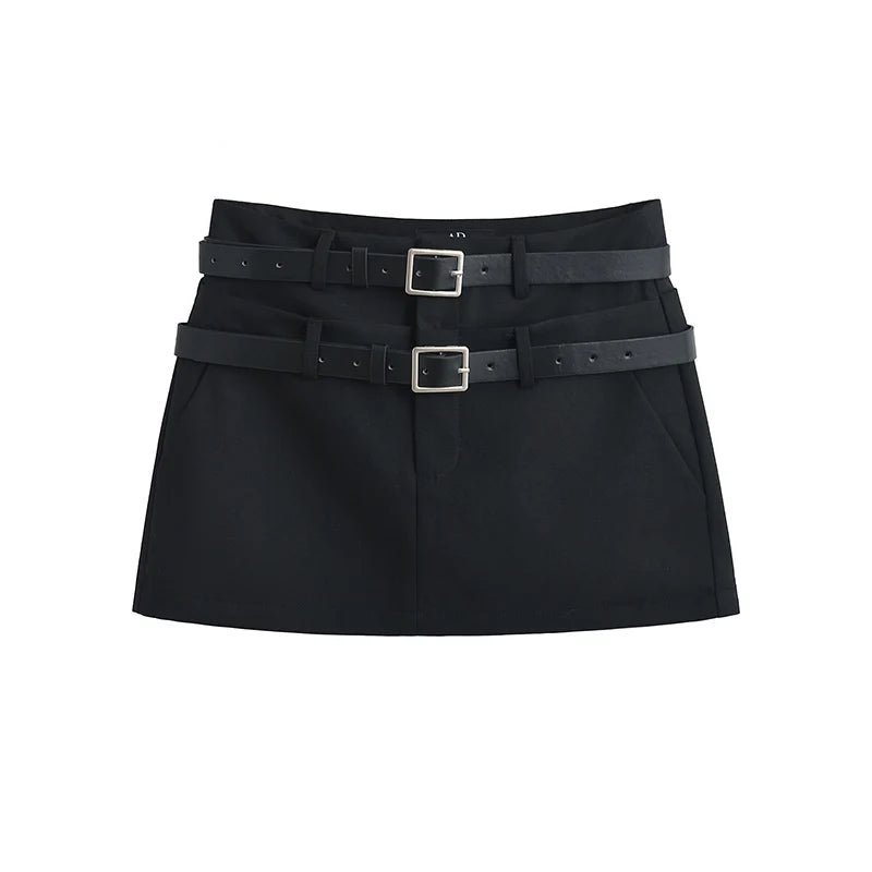 Double belted Mini Skirts Woman