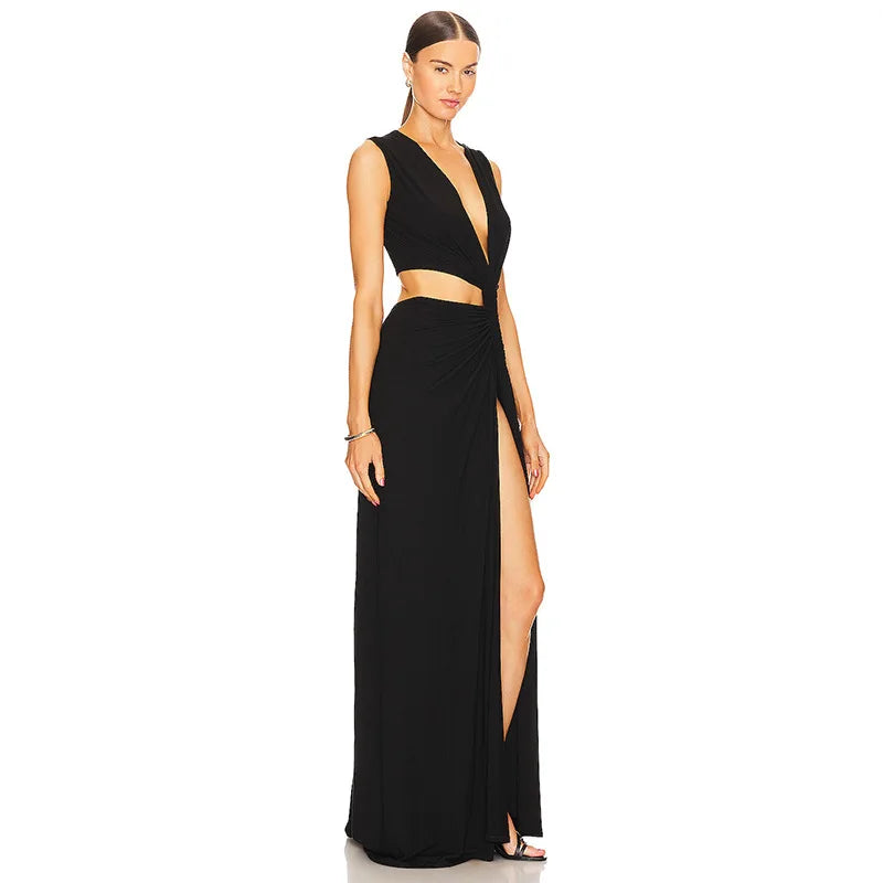 Sexy Deep V Cut Out Slit Maxi Dress