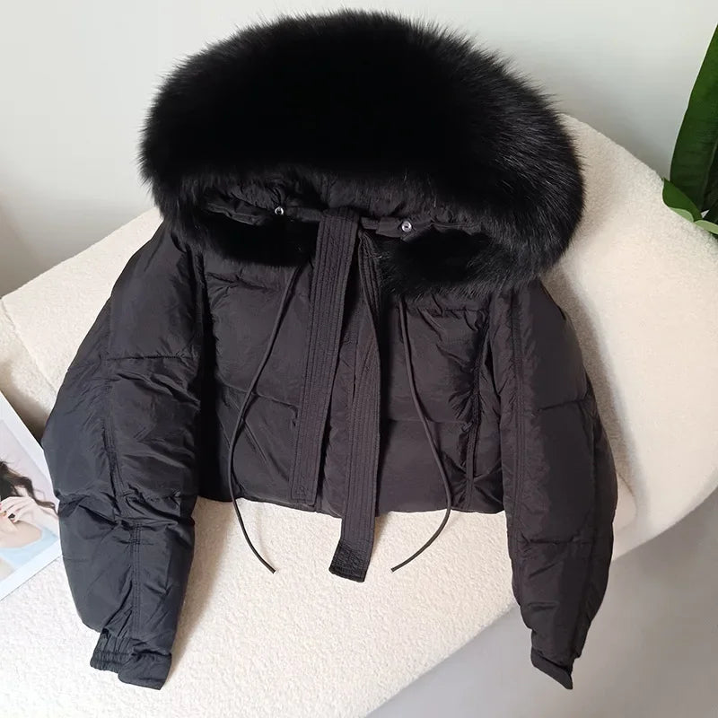 cropped Real Fox Fur and Raccoon Fur Collar detachable hood