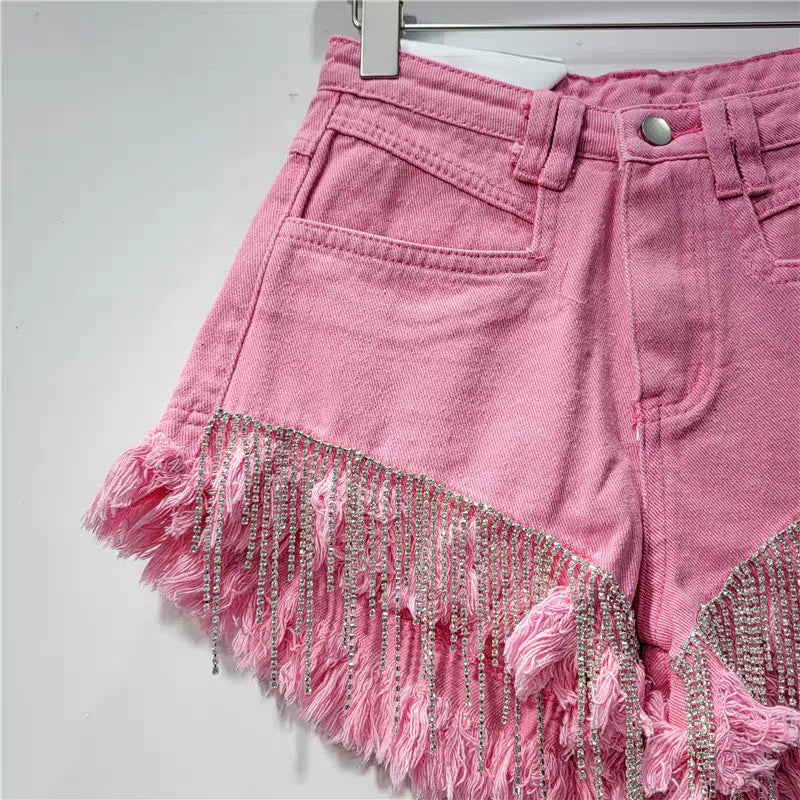 denim shorts rhinestone design