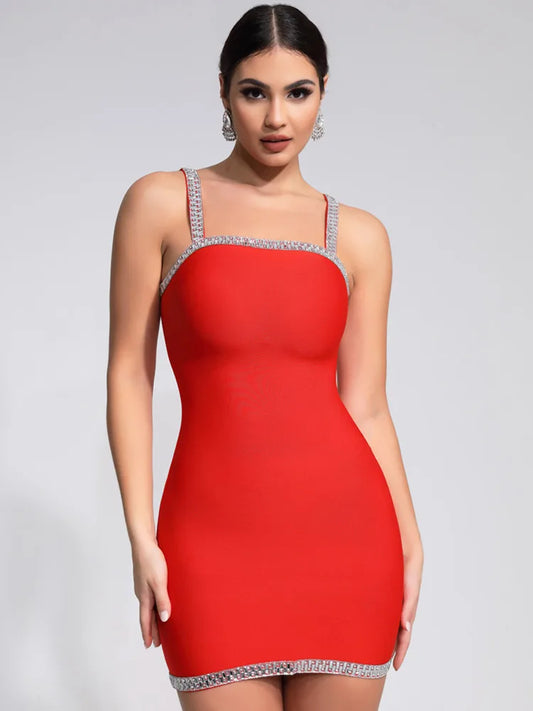 Luxury Red Crystal Mini Bandage Dress