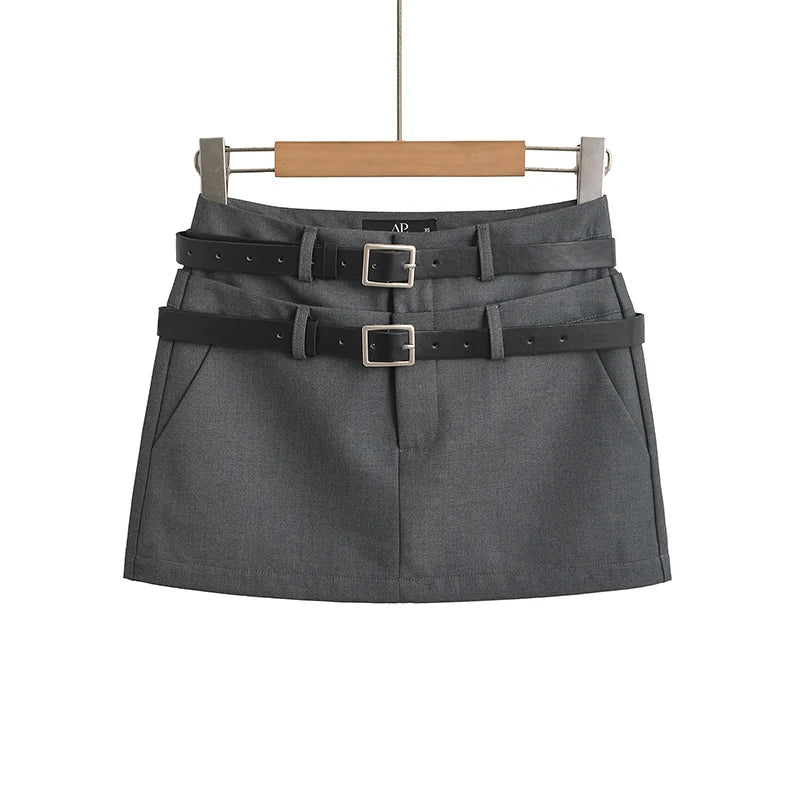 Double belted Mini Skirts Woman