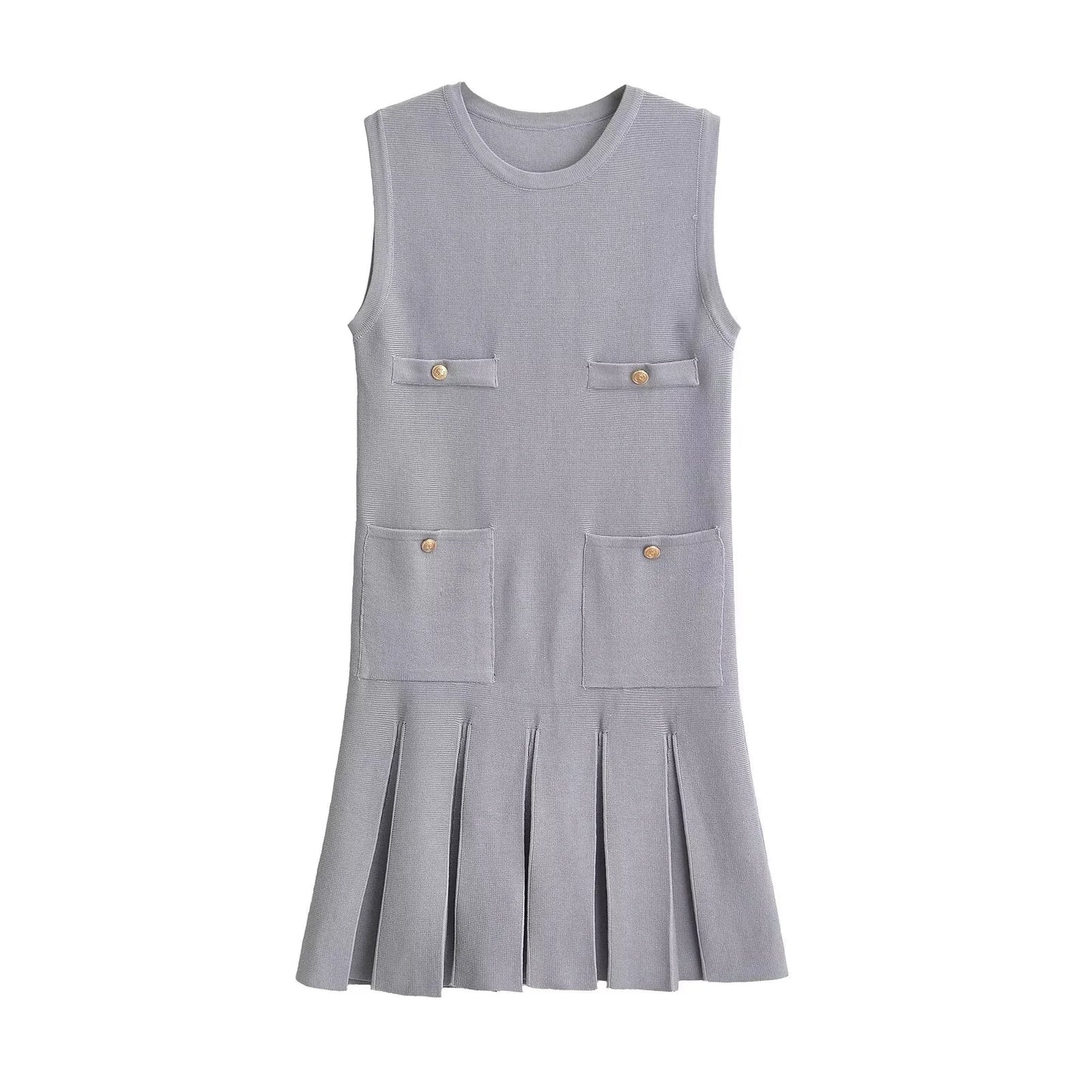 Sleeveless O-neck Pocket Mini Dresses