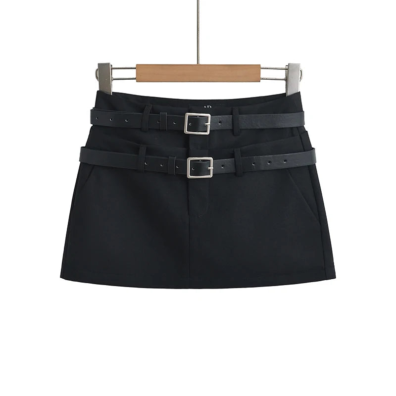 Double belted Mini Skirts Woman