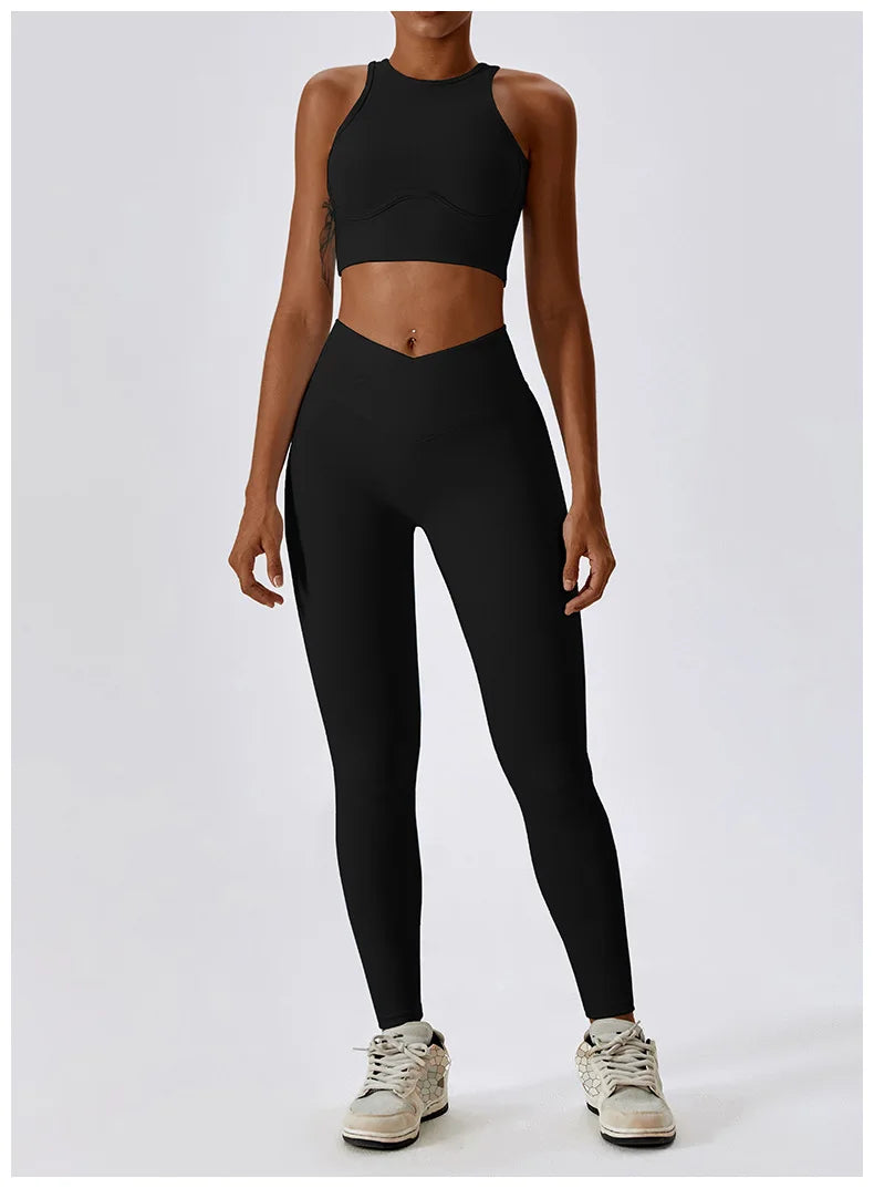 Rib Tracksuits Sports Bra Gym Leggings Sports Suits