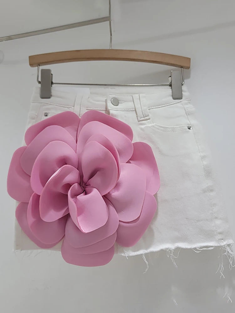 3D flower mini denim skirt