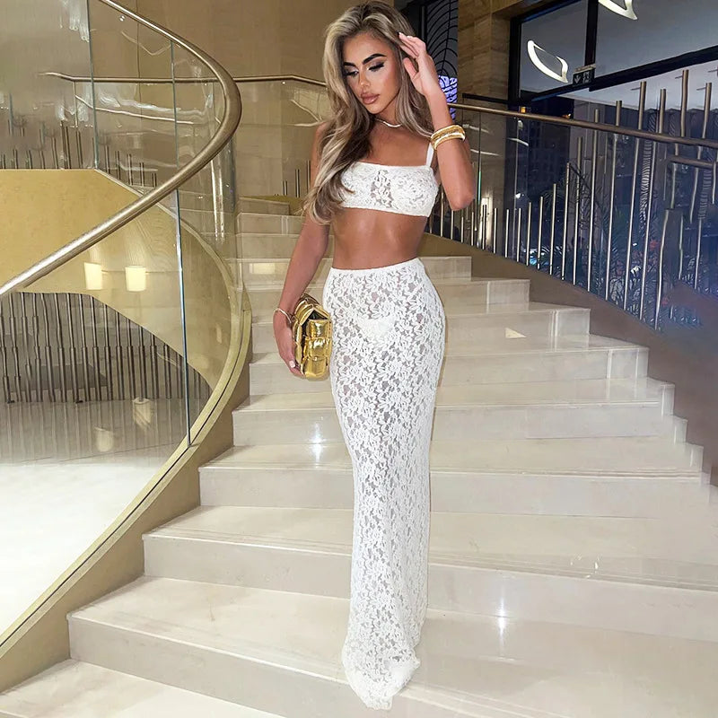 Lace Two Piece Set Strapless Crop Top