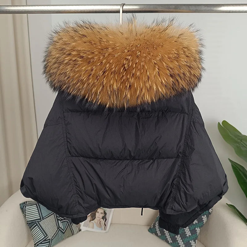 cropped Real Fox Fur and Raccoon Fur Collar detachable hood