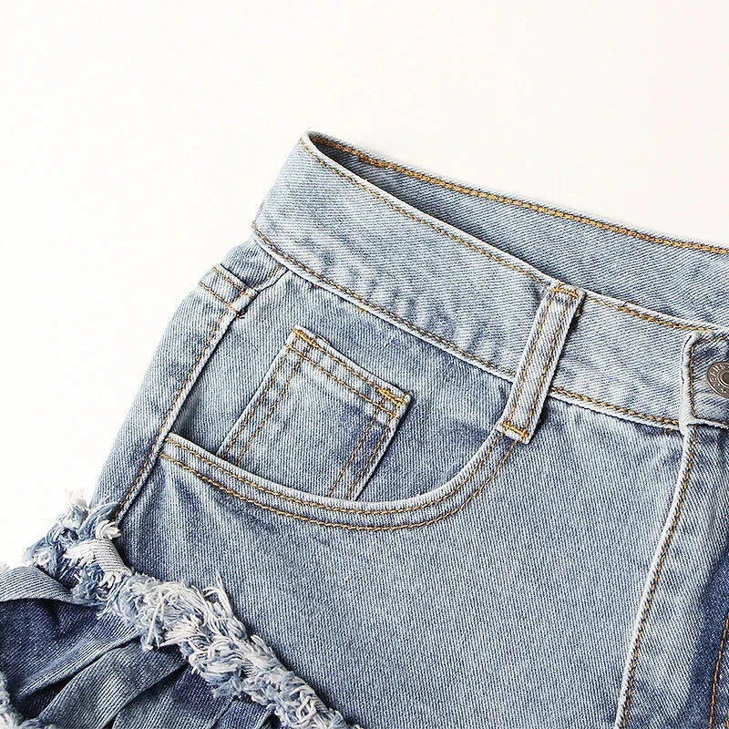 Solid Patchwork Folds Denim Short