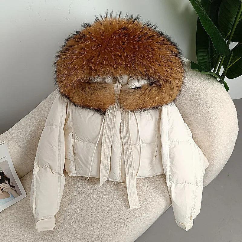 cropped Real Fox Fur and Raccoon Fur Collar detachable hood