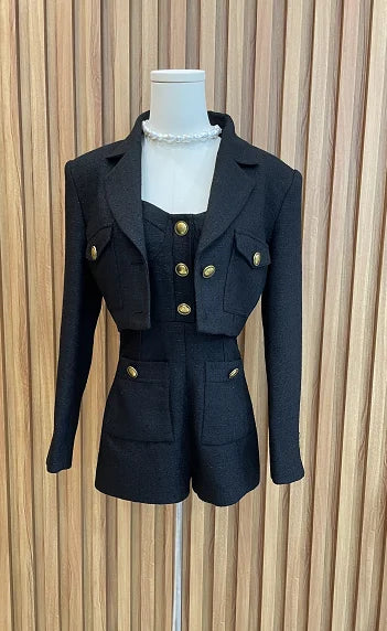 womens black Playsuit and blazer