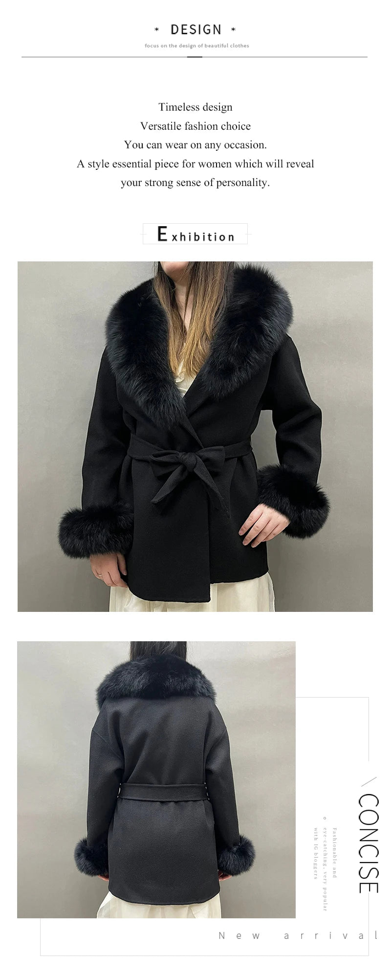 Lady Winter Trench Coats Real Fox Fur Collar