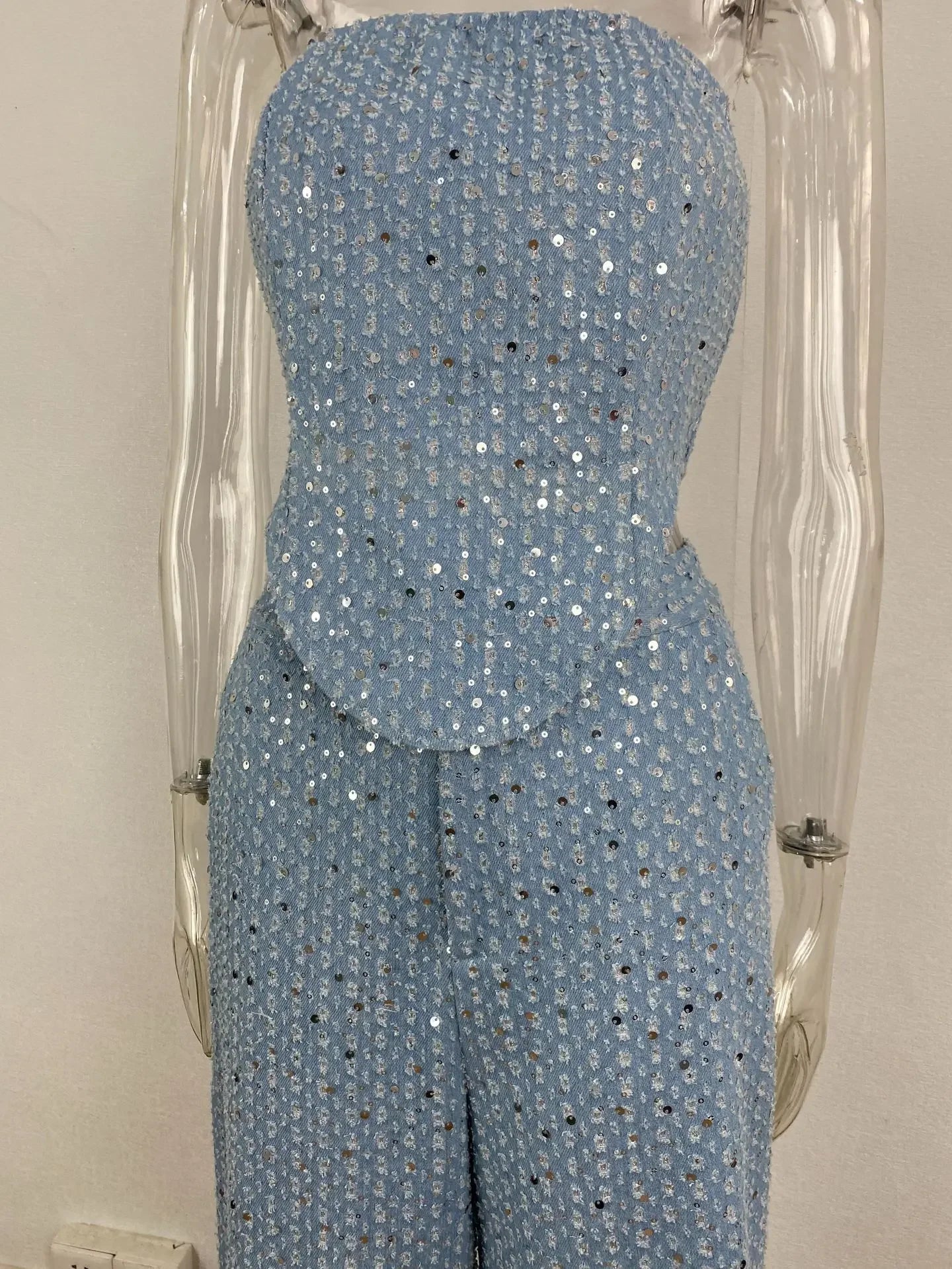 denim glitter two piece