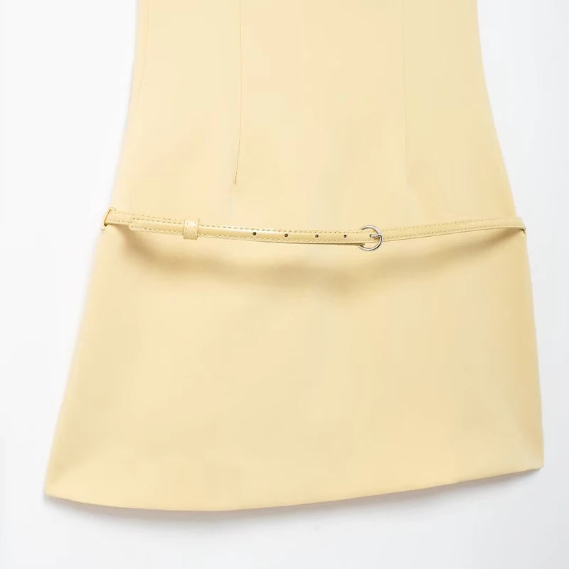 yellow sleeveless belted mini dress Mini Dress