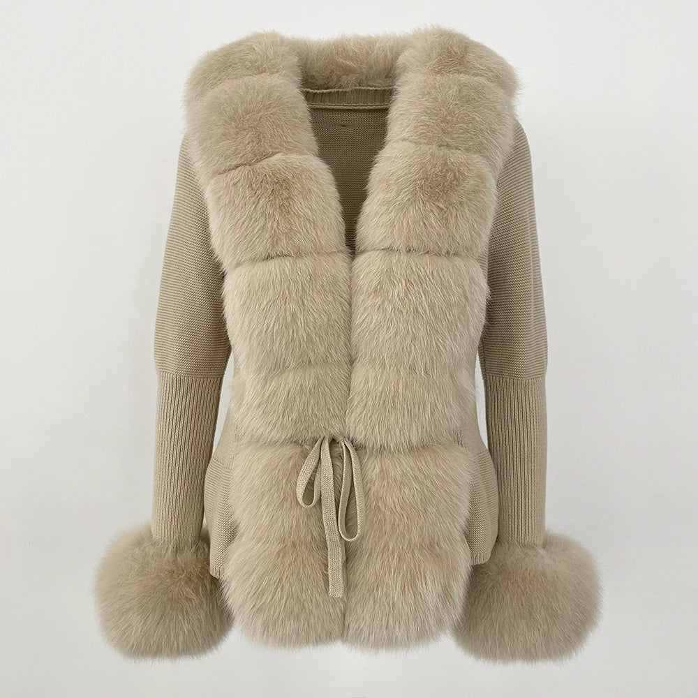 Real fox Fur Cardigan Detachable Collar