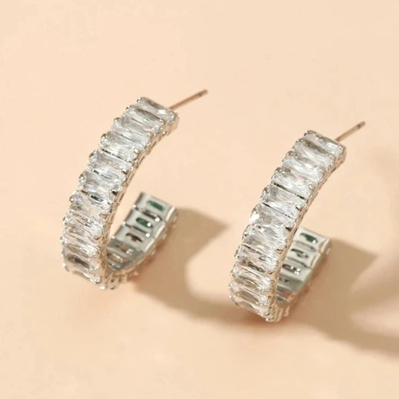 Rectangle Zircon Anti Allergy Earrings