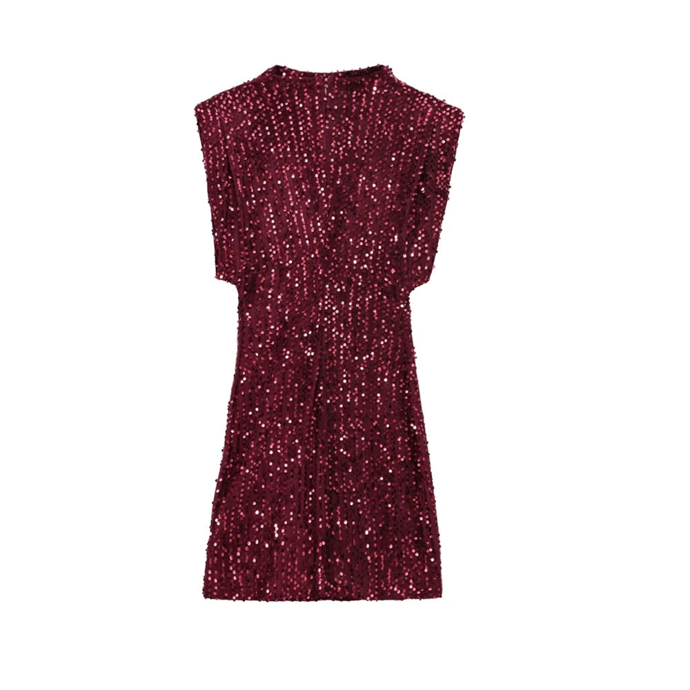 Sequined Mini Dress with Shoulder Pads