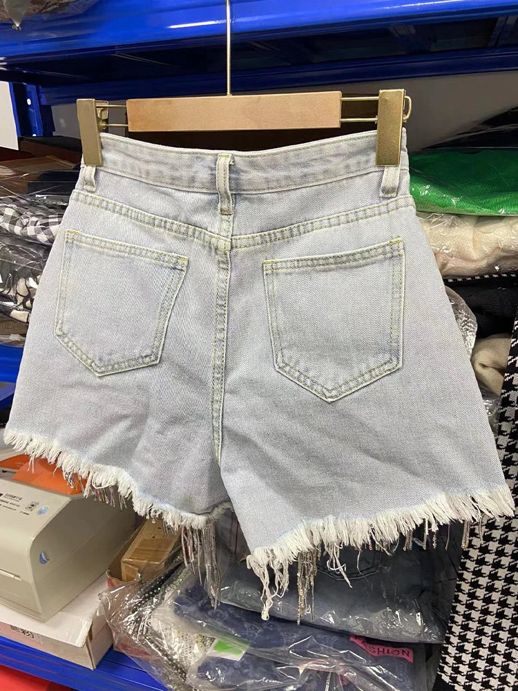 Denim Shorts Elegant Lady Tassel Beading