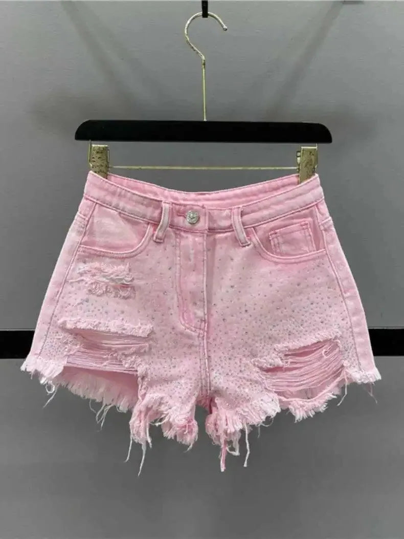 High Waist Diamond Denim Shorts