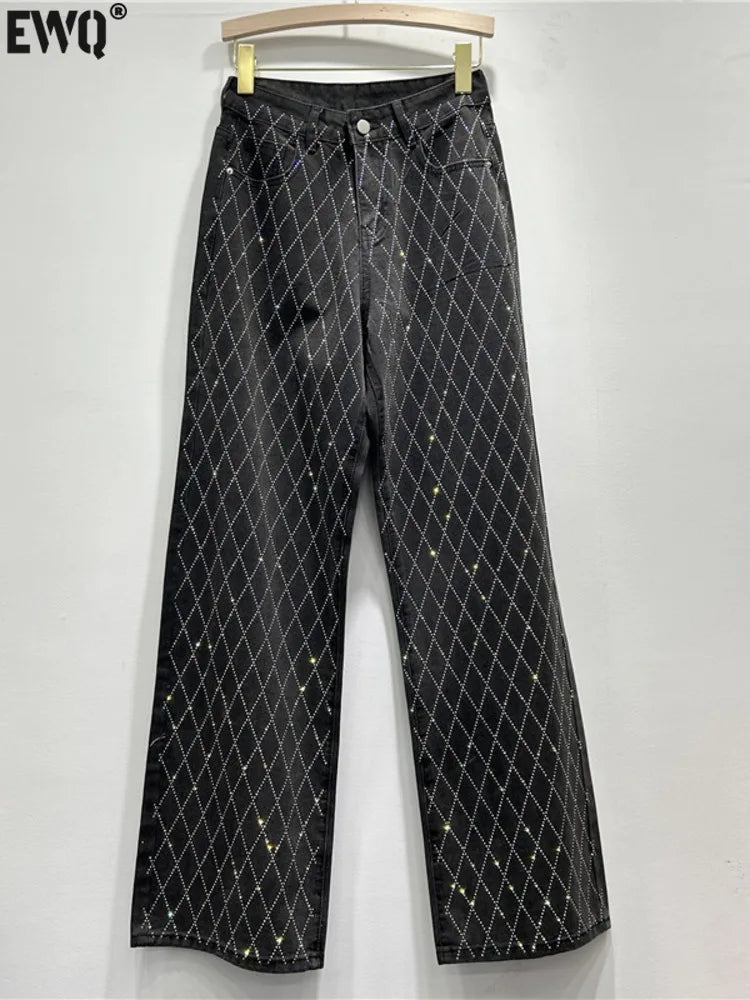 straight leg cross diamond design jeans