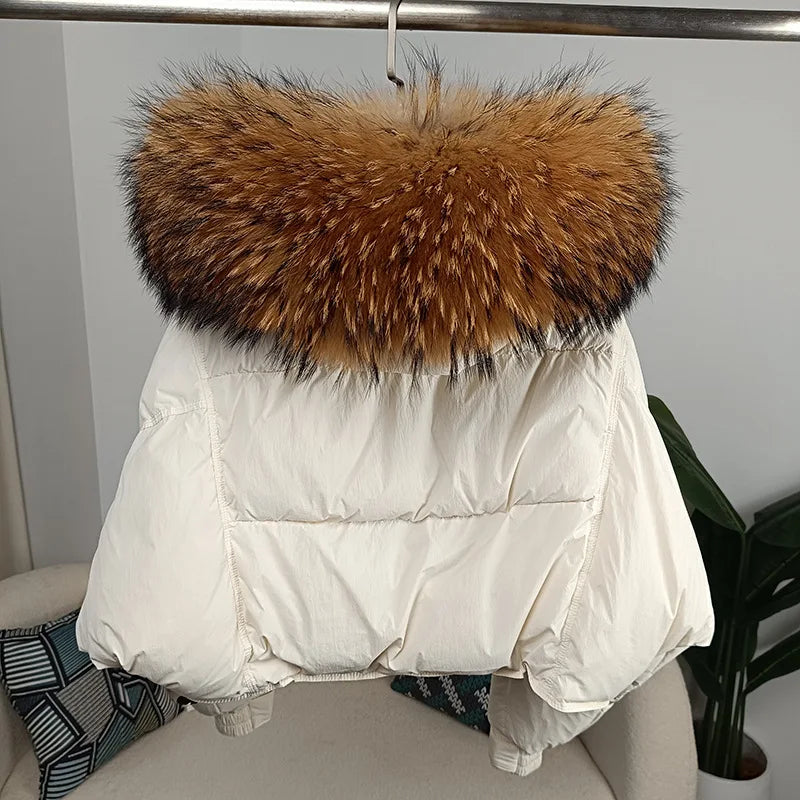 cropped Real Fox Fur and Raccoon Fur Collar detachable hood