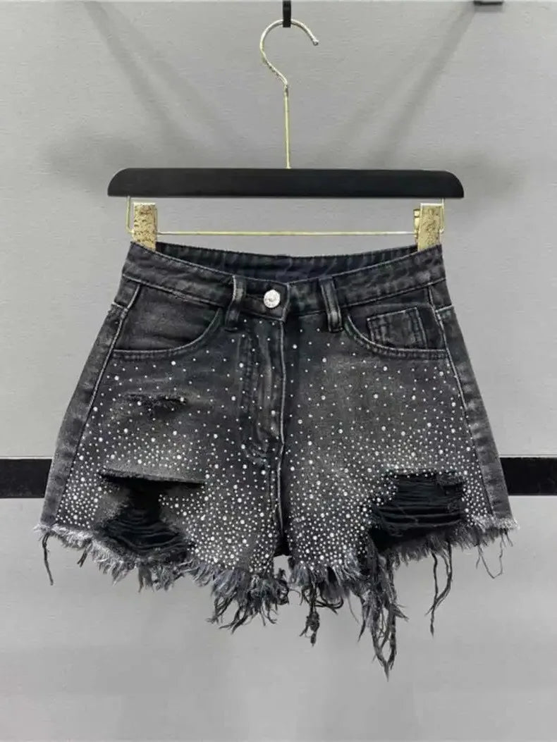 High Waist Diamond Denim Shorts