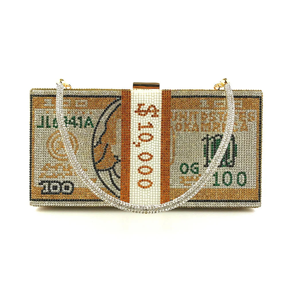 small bag with money crystal design