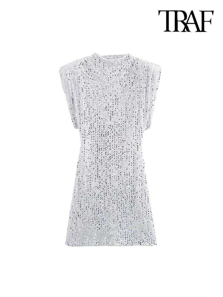 Sequined Mini Dress with Shoulder Pads