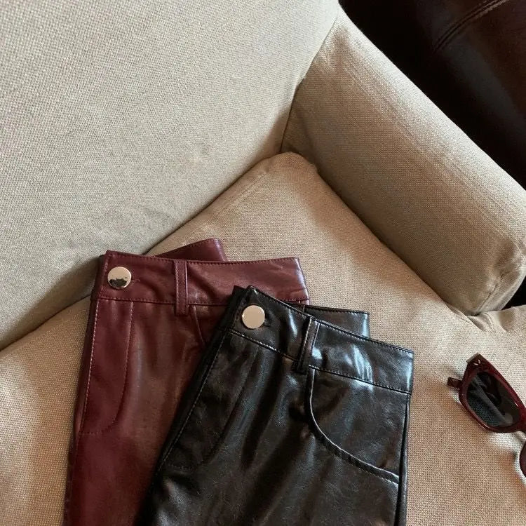 Black and wine red leather skirt