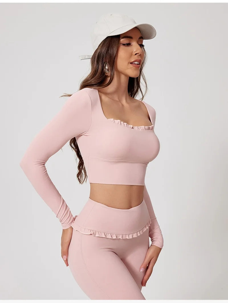 Womens long sleeve ruffle activewear