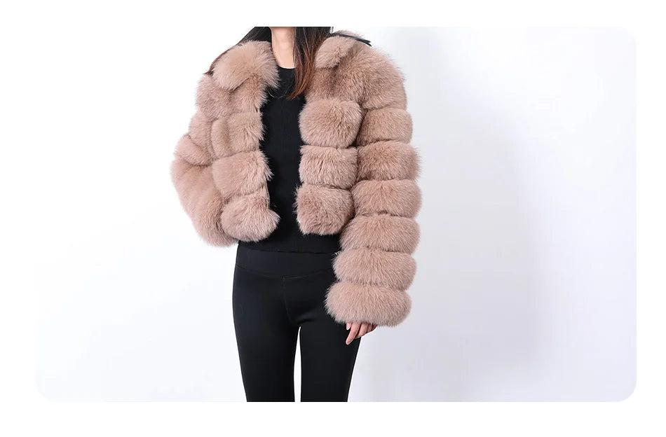 Women Winter Short collar Natural real Fox Fur