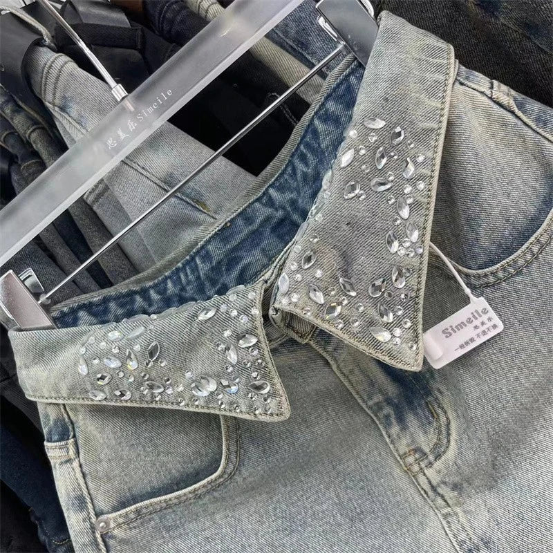 Rhinestones Short Jean Skirt