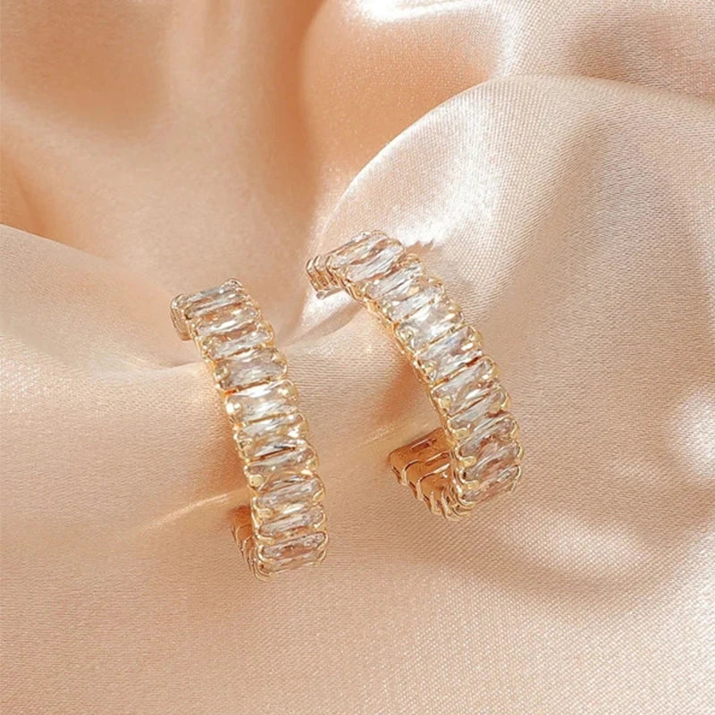 Rectangle Zircon Anti Allergy Earrings