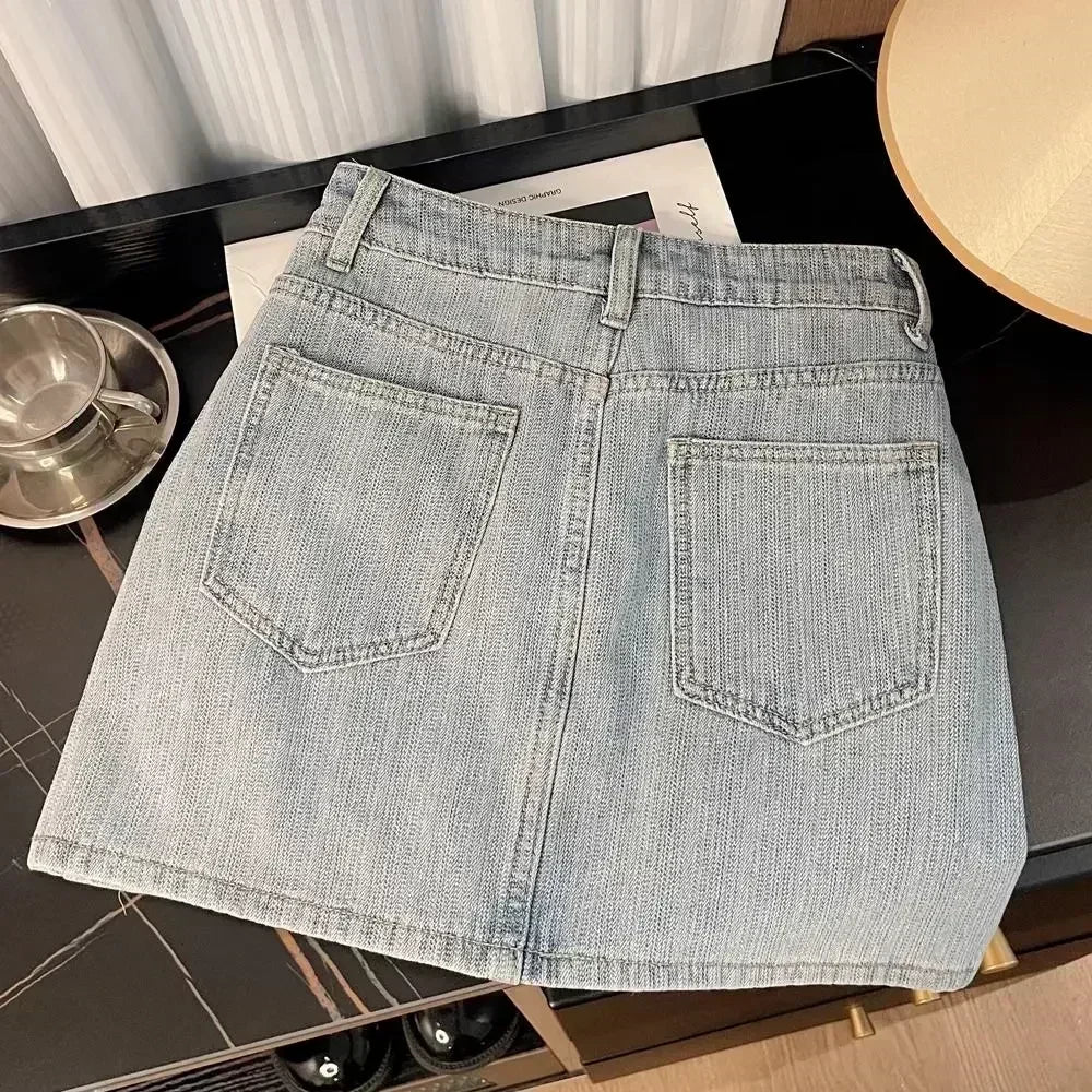 Rhinestone Denim Skirt Female