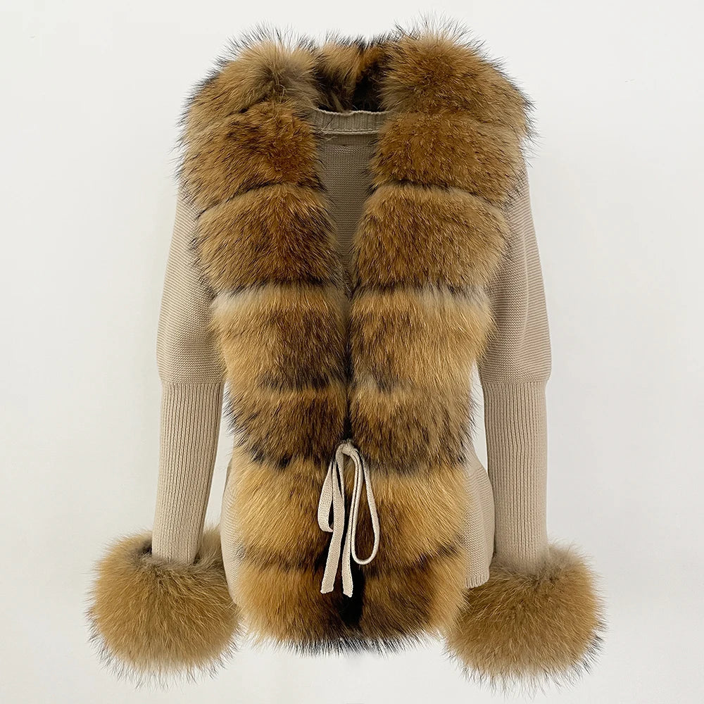 Real fox Fur Cardigan Detachable Collar