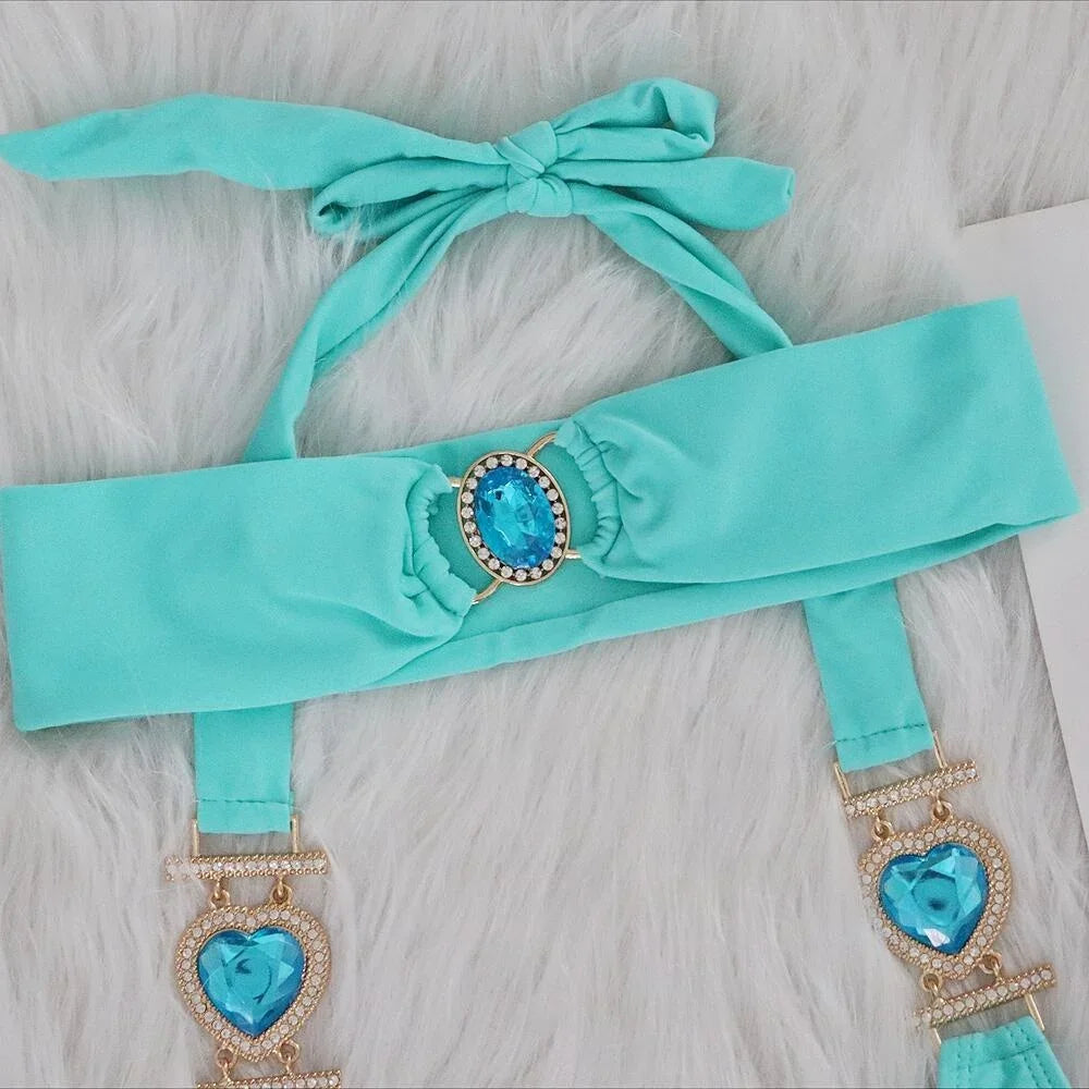 gemstone halter bikini with gemstone headband