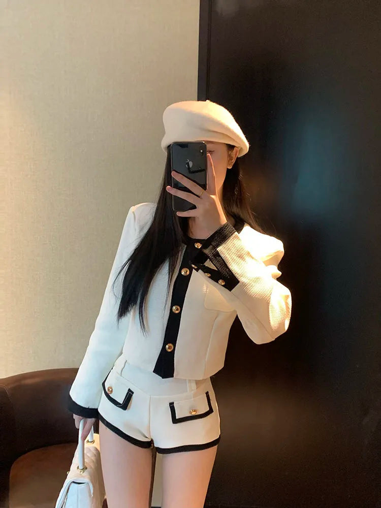 High Quality Womens white and black shorts set