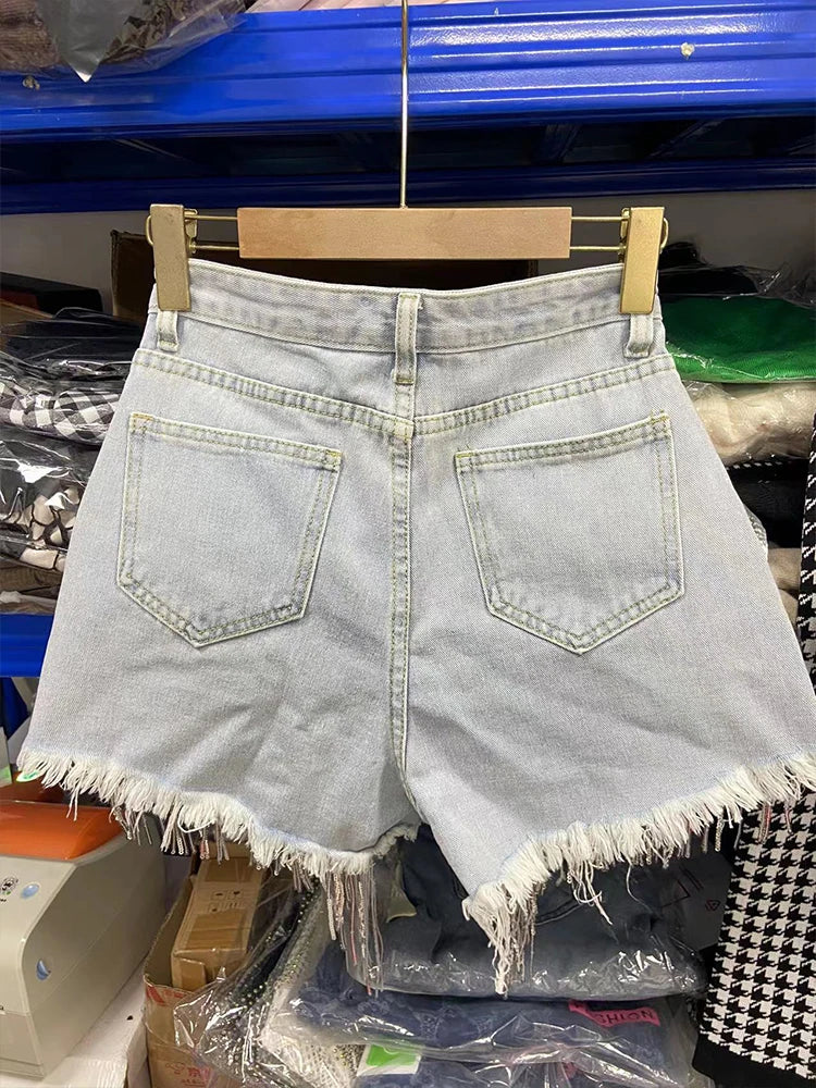 Denim Shorts Elegant Lady Tassel Beading