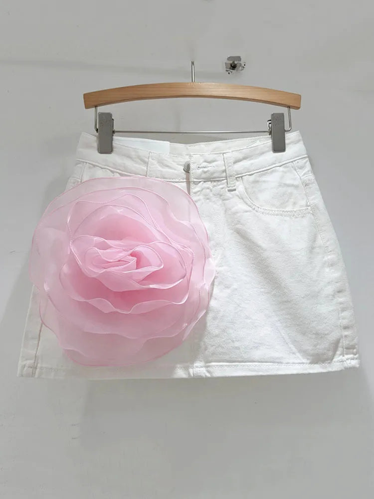 3D Flower Floral Denim Skirt